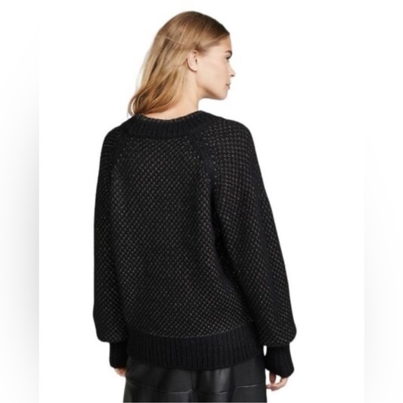 Veronica Beard Mirnie Metallic V-Neck Long Relaxed Oversized Sweater Black Large - Picture 4 of 15